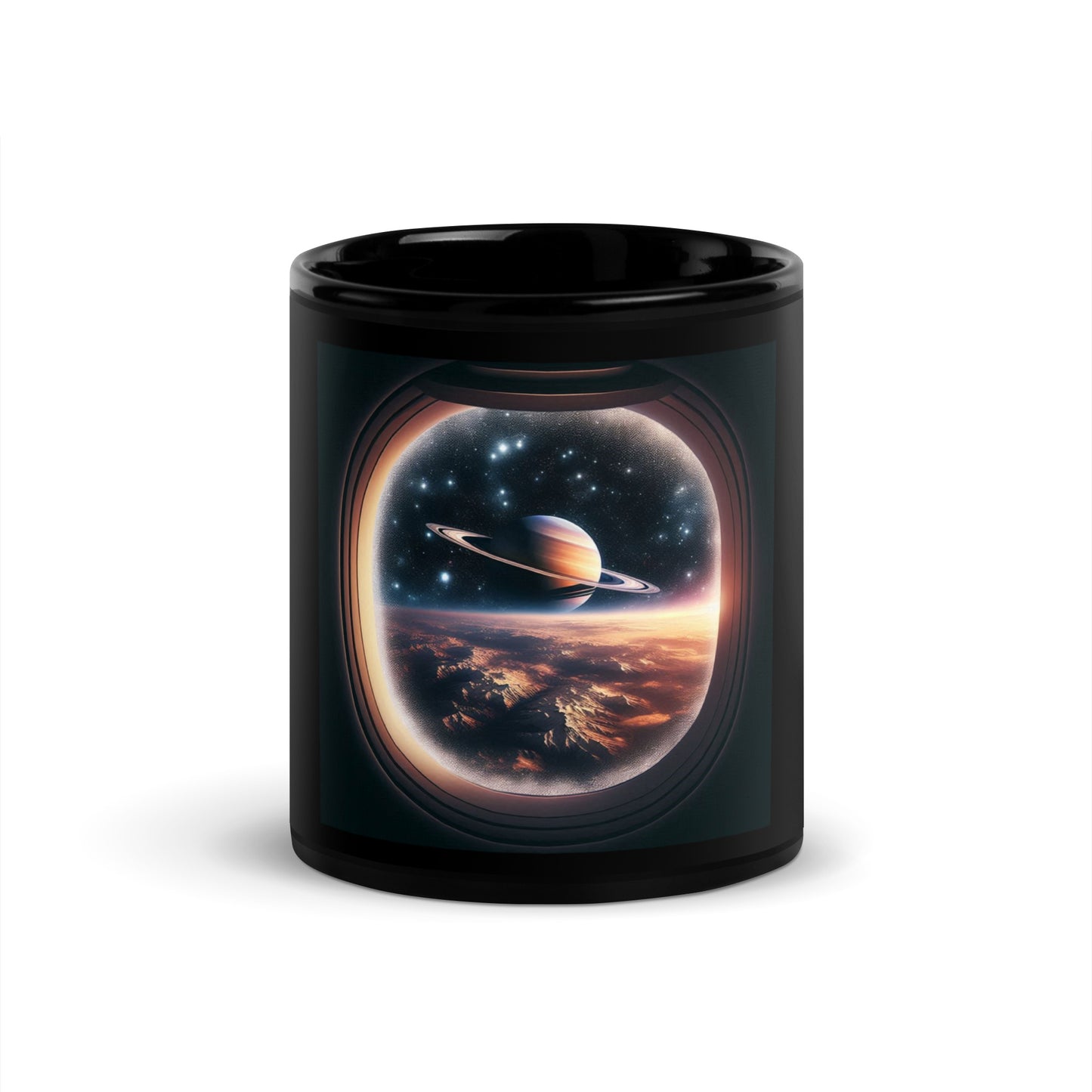 Landing on Titan Black Glossy Mug