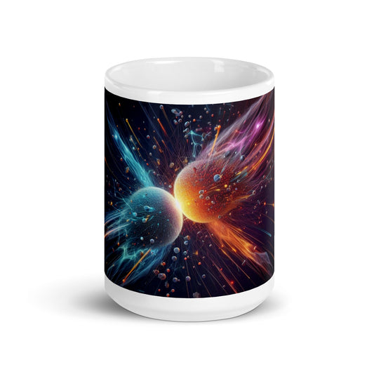 Matter and Antimatter Collision White Glossy Mug